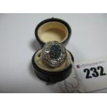 A Modern Diamond Set Large Cluster Dress Ring, stamped "925", in a vintage style ring box.