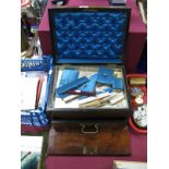 A XIX Century Mahogany Ladies Work Box, with fall front, inner drawer and tray and brass carry