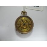 A Ladies Fob Watch, the foliate engraved dial with Roman numerals, within foliate engraved cased,