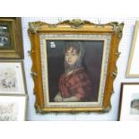 A Coloured Print of Lady, in earlier walnut frame, having gilt mounts, 54 x 42cm.