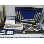 Wooden Canteen Case Containing Assorted Plated Cutlery; together with boxed and cased sets, etc.