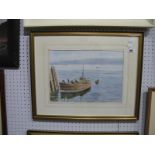 John Grove, Landing The Catch, Fishing Boat in Harbour, Watercolour, 25 x 35.5cm, signed lower