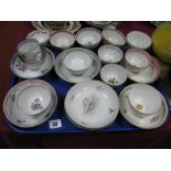 XVIII Century English Pottery Tea Bowls and Saucers, (some damages):- One Tray