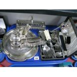 Cased and Loose Plated Cutlery, small oval galleried tray, christening type mug, etc:- One Tray