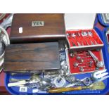 A XIX Century Mahogany Dome Top Tea Caddy, and one other, cased and loose cutlery:- One Tray