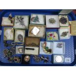 A Collection of Assorted Costume Brooches, including micromosaic, rectangular cameo, filigree, etc:-