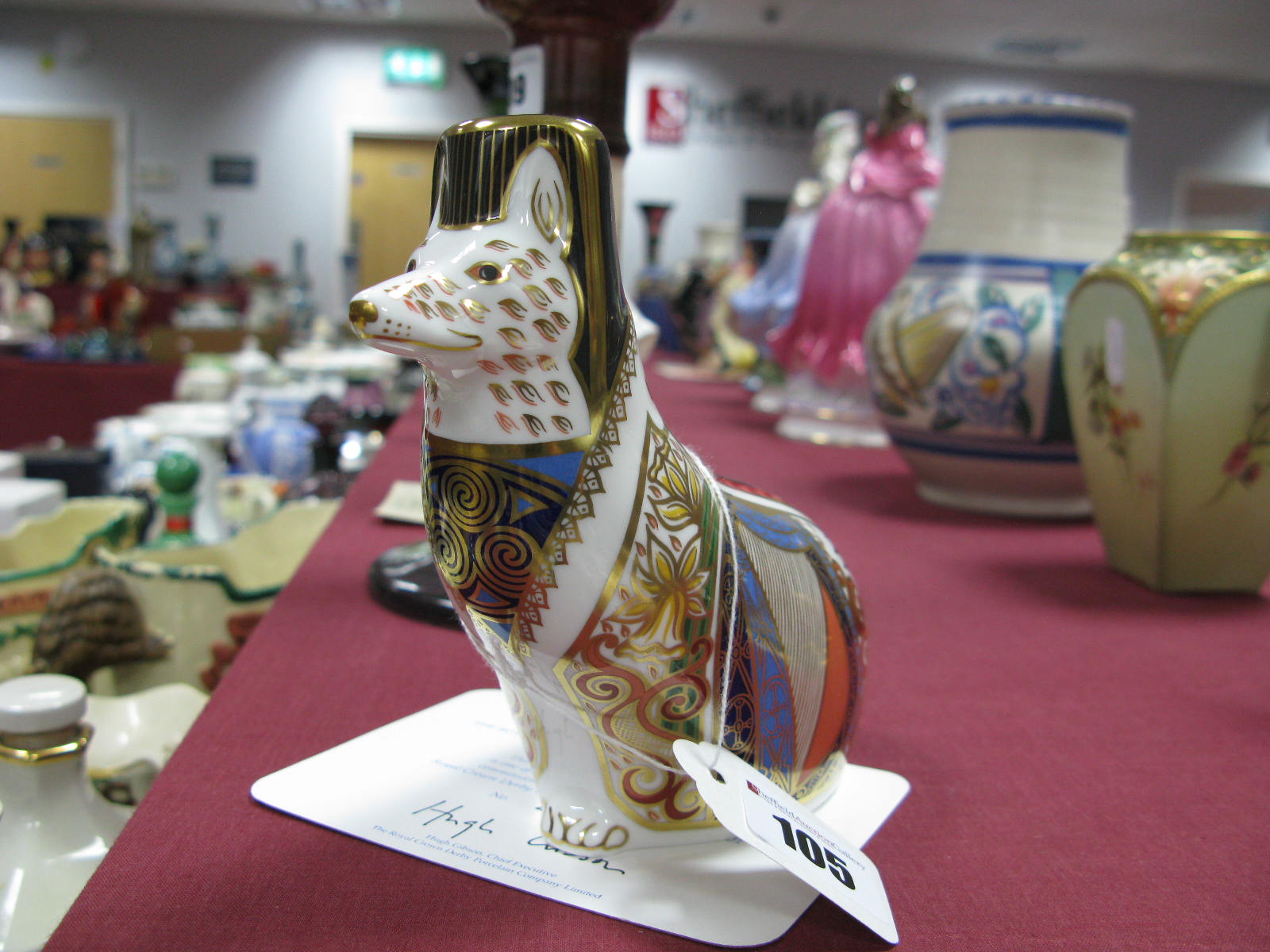 Royal Crown Derby Paperweight, modelled as a Welsh Corgi, no. 224/500, with certificate.