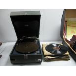 An Antoria Portable Gramophone, in two tone blue, with a collection of 78's (Zonophone,