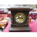 A H.A.C. German Pine Cased Mantel Clock, with fourteen day strike movement, black Roman numerals