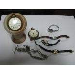 Ingersoll and Smith's Openface Pocketwatches; together with a pocketwatch stand, ladies wristwatches