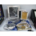 Silver Plated and Other Photograph Frames, a decorative cake stand and a leaf dish.