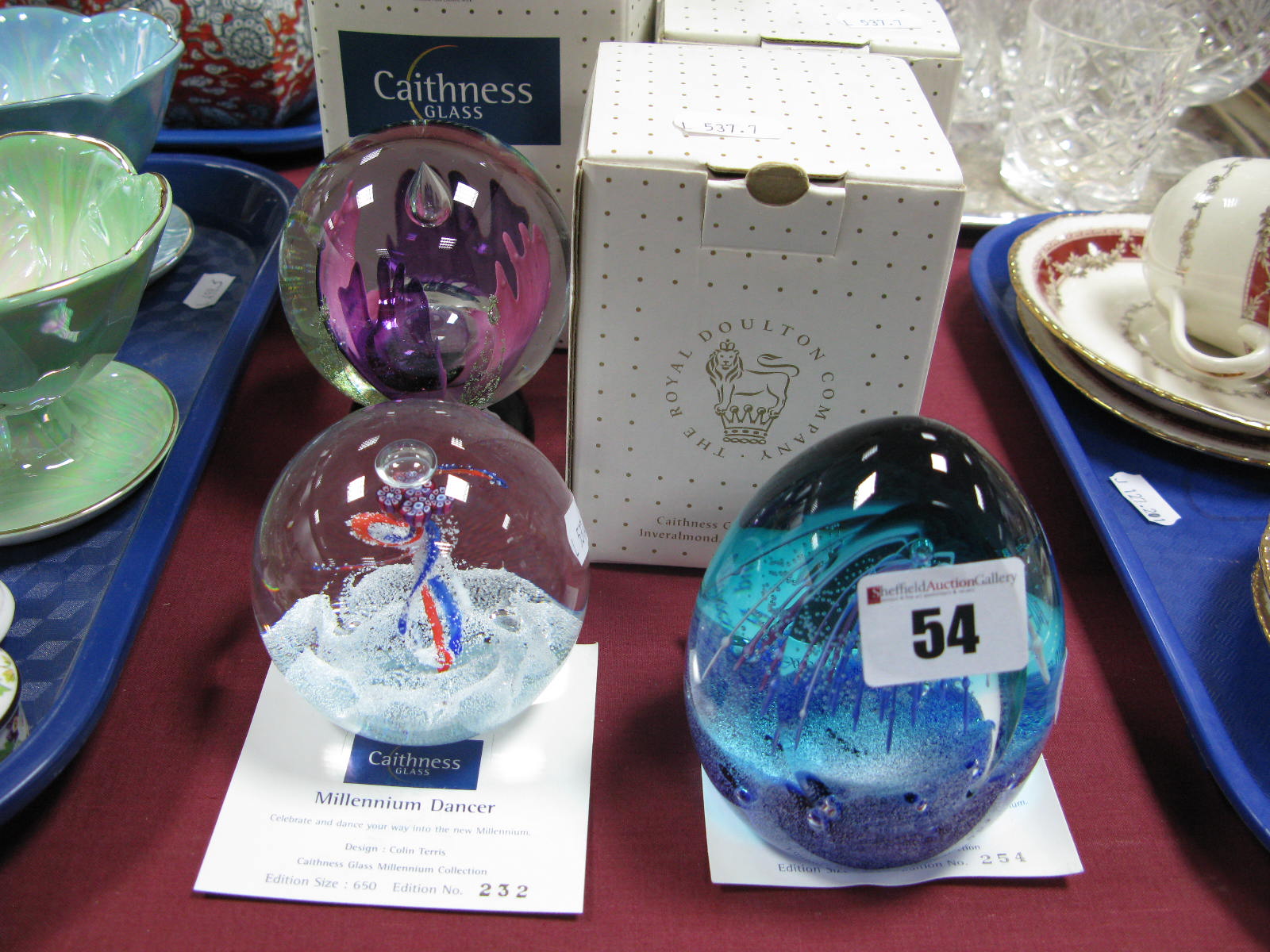 Caithness Paperweights: Millennium Vision, limited edition No. 177; Millennium Fiesta No. 254/650