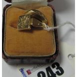An 18ct Gold Signet Style Ring, monogrammed; together with an 18ct gold five stone ring (stones