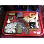 Stratton, Kigh and Other Powder Compacts, Mother of Pearl buttons, pierced plated belt, combs:-