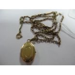 A 9ct Gold Oval Locket Pendant, on a chain stamped "9c".