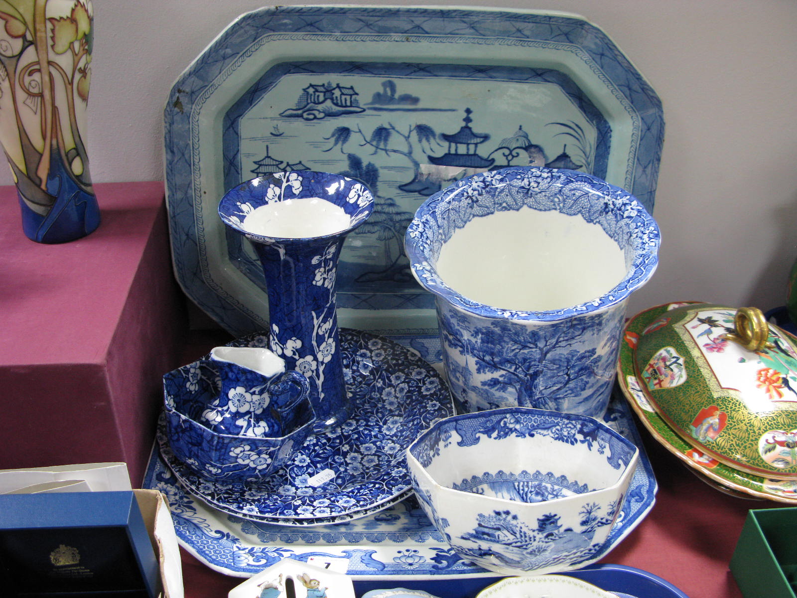 Ashworth 'Old Canton' and Mason's 'Willow Pattern' Meat Plates, other blue and white pottery.