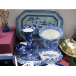 Ashworth 'Old Canton' and Mason's 'Willow Pattern' Meat Plates, other blue and white pottery.