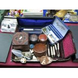 Collectable Items, including a cased Victorian nutcracker set, leather covered tins, ice skates,