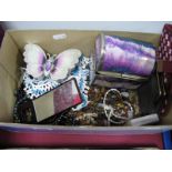 Assorted Costume Beads, butterfly trinket box etc.
