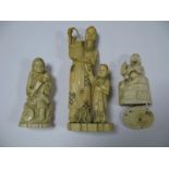 A Late XIX Century Japanese Ivory Figure Group of a Sage Holding a Basket of Fruit, a child and