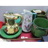 Bretby and Eichwald Jardinieres, Wedgwood leaf moulded plates, Royal Doulton and other jugs:- One