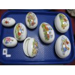 Eight Royal Doulton Bunnykins Pottery Egg Trinket Boxes, various sizes:- One Tray