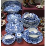 Copeland 'Italian' Spode Blue and White Pottery, to include three tureens, two meat plates, sauce