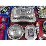 An Electroplated Entree Dish on Stand, together with a circular lidded serving dish and a decorative