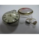 A Hallmarked Silver Cased Pair Case Pocketwatch, (lacking pair case); together with an agate panel