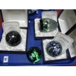 Caithness Paperweights: Black Gem, limited edition No. 58/1000; Harlequin Double and Kaleidoscope,