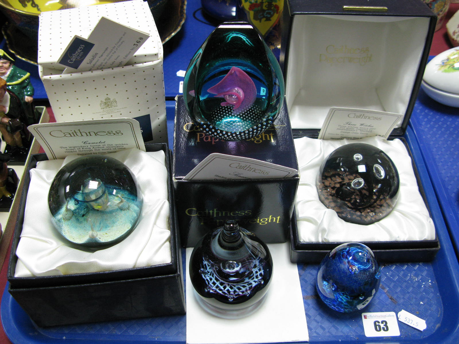 Caithness Paperweights: Camelot, limited edition No. 315/750; Three Witches (Inspired by Macbeth)