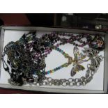 Modern Costume Bead Necklace, suspending enamel heart, butterfly brooch/pendant etc.
