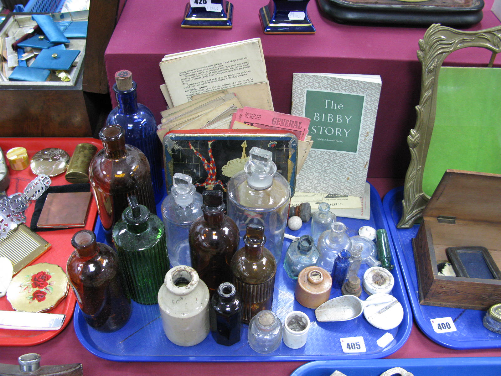 "OL Succini. R" and "T R Gelsom" Labelled Chemists Bottles, other glass and stoneware bottles and