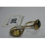 Two 9ct Gold Single Stone Dress Rings, oval claw and collet set. (2)