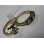 A 9ct Gold Ring, illusion set between crossover shoulders; together with a 9ct gold five stone ring.