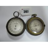 A Hallmarked Silver Cased J. Hicks Compensated Pocket Barometer, case back inscribed "Eton 1901 A.C.