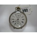 An Openface Pocketwatch Stopwatch, the dial with black Arabic and Roman numerals, centre seconds and