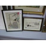 After Arthur Watts, Etching, cartoon artist of Punch; together with a Japanese watercolour of a lady