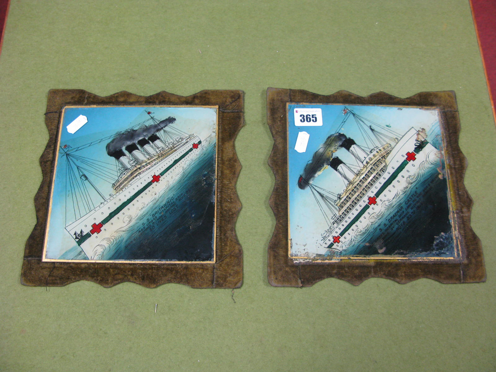 A Pair of Hand Tinted Pictures on Glass - Red Cross Hospital Ships 'S. S. Braemar Castle' and 'S. S.