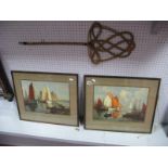 After H. Barmoin A Pair of prints, together with a wicker carpet beater (3)