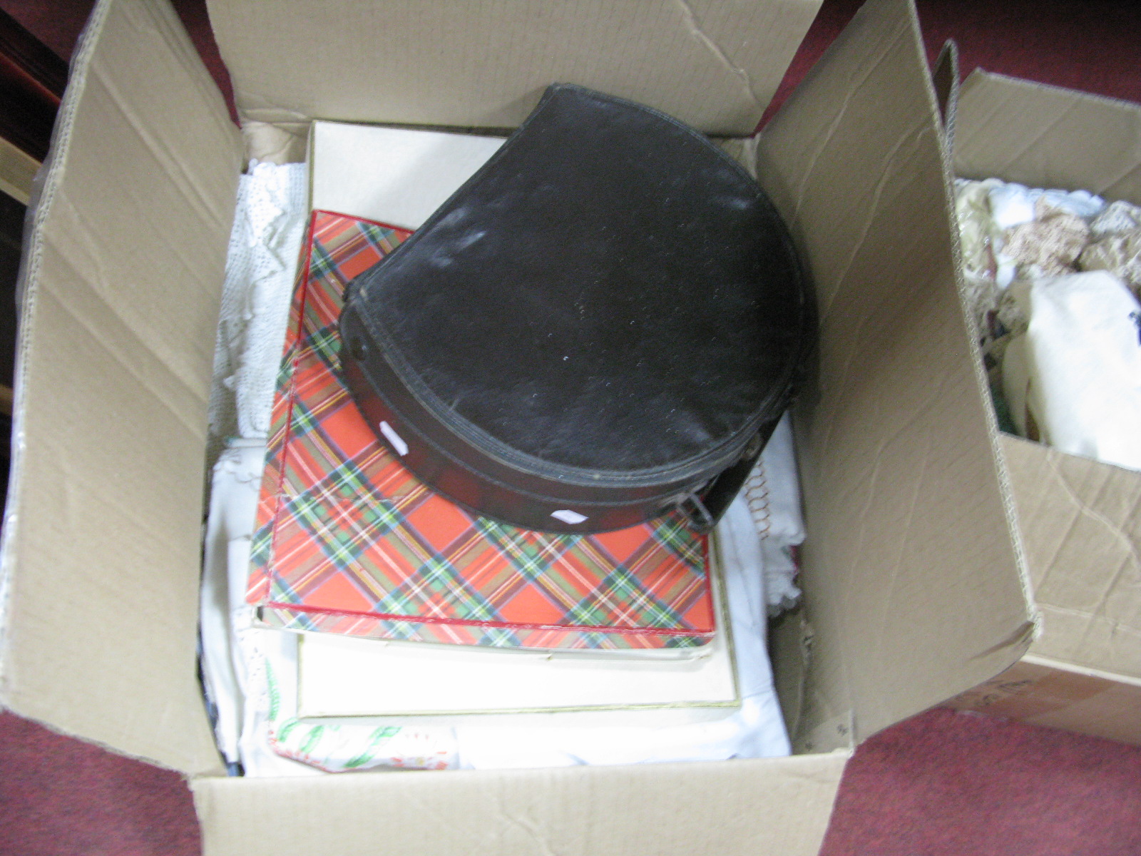 Linens, table mats, case, etc:- Two Boxes