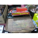 An Early XX Century Box of Children's Wooden Building Bricks, dolls house display dresser,