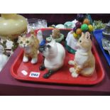 Royal Doulton 'The Old Balloon Seller' HN 1315, siamese cat, Winstanley and three others.