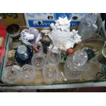 A Pair of Lead Crystal Whisky Decanters, claret jug, brandy balloons, studio glass ashtrays, Jenna