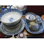 XVIII Century Blue and White Willow Pattern Pottery Tea Ware, charger, etc, (some damages):- One