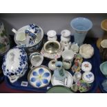 Oakland Turgen, Wedgewood vase, James Kent jam pot, crystal ware,etc;- One tray