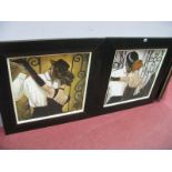 Two Figural Colour Prints of Tango Dancers, in heavy stained wood frames, 60 x 60cm. (2)