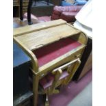 A Mid XX Century Child's Lightwood Roll-Top Tambour Desk, with interior inkwell stand, etc, slide