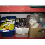 A Large Quantity of Wool and Cotton Thread, on spools and skeins; plus ribbon etc:- Six Boxes