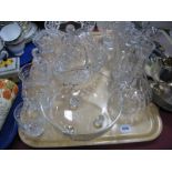 The Decanters, Tazza, basket, vase, water jug, other glassware:- One Tray